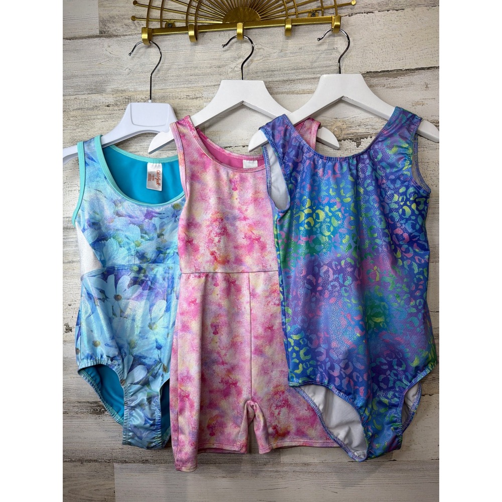 Cat & Jack Dance Leotard Bundle Girls Small 6/6X Blue Pink Leopard EUC